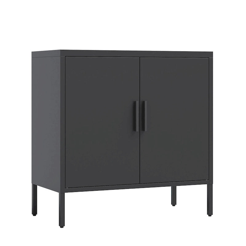 Metal Storage Cabinet with 2 Doors and 2 Adjustable Shelves, Steel Lockable Garage Storage Cabinet, Metal File Cabinet