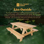 All Things Cedar 6-Ft Outdoor Picnic Table, Handcrafted Wooden Patio Bench Set for Camping, Backyard Parties, or Tailgating, Rustic Cedar