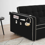 Velvet Convertible 55 2-Seater Sleeper Sofa with Pull-Out Bed, Adjustable Recline, Side Pockets, and Phone Holder