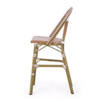 sumyeg 29.5 Outdoor French Bistro Bar Stools Set of 2, PE Rattan Wicker with Aluminum Frame, Bamboo Look Finish, Rust Red & White