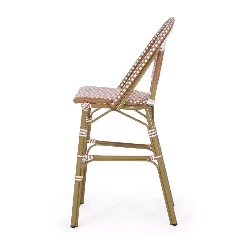 sumyeg 29.5 Outdoor French Bistro Bar Stools Set of 2, PE Rattan Wicker with Aluminum Frame, Bamboo Look Finish, Rust Red & White