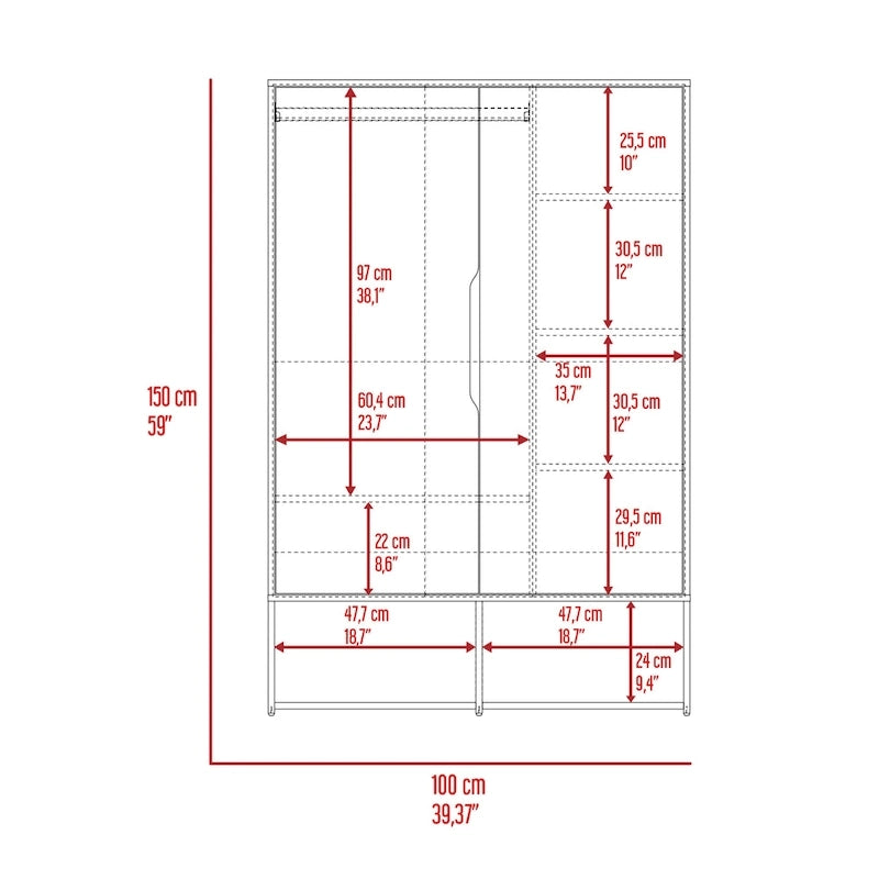 FM Furniture Rose Double Armoire with Hanging Rod
