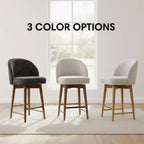 Set of 2 Modern Swivel Counter Stools with Upholstered Seat, 360 Rotating Kitchen Island or Home Bar Chairs with Solid Wood Legs-Panipeachy