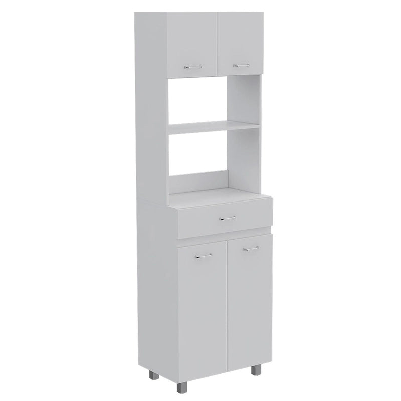 Caribe Microwave Cabinet, Four Legs, One Drawer, Double Door, One Shelf -White