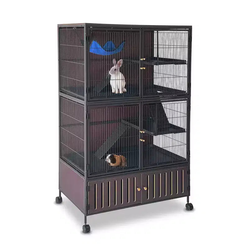 Small Animal Cage, Ferret Cage - 59 5-Tier Habitat with Storage Cabinet, Includes Hammock/Wheels/Removable Ramps/Easy-Clean Trays