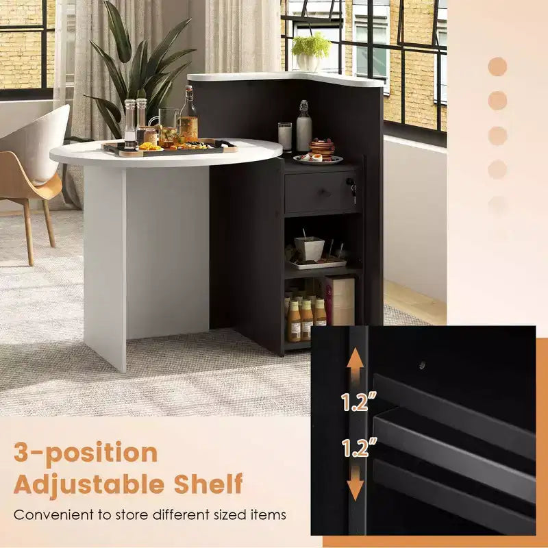 Costway Front Reception Counter Desk Checkout Office Desk with Open Shelf & Lockable Drawer White/Brown/Black