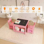 4-in-1 Activity Table Set with Detachable Tabletop, Table Set with Drawers and Bookshelf, Multifunctional Toddler Furniture for Drawing, Reading