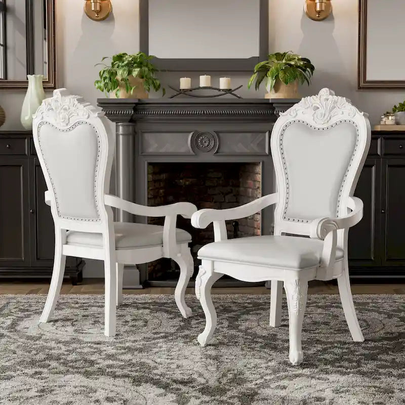 Furniture of America Eugene Traditional Solid Wood Dining Arm Chairs with Nailhead Trim and Cabriole Legs (Set of 2)