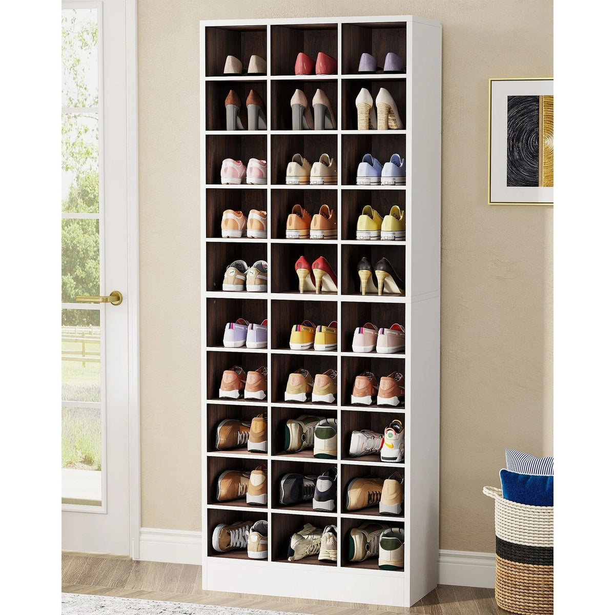 30 Pairs Tall Shoe Cabinet, 10 Tiers White Wooden Shoe Storage Rack for Closet, Entryway - 10-tier