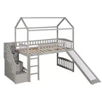 Twin House Loft Bed with Slide and Stairs, Loft Bed with Storage Drawers, Wood Cabin Loft Bed for Kids Toddlers