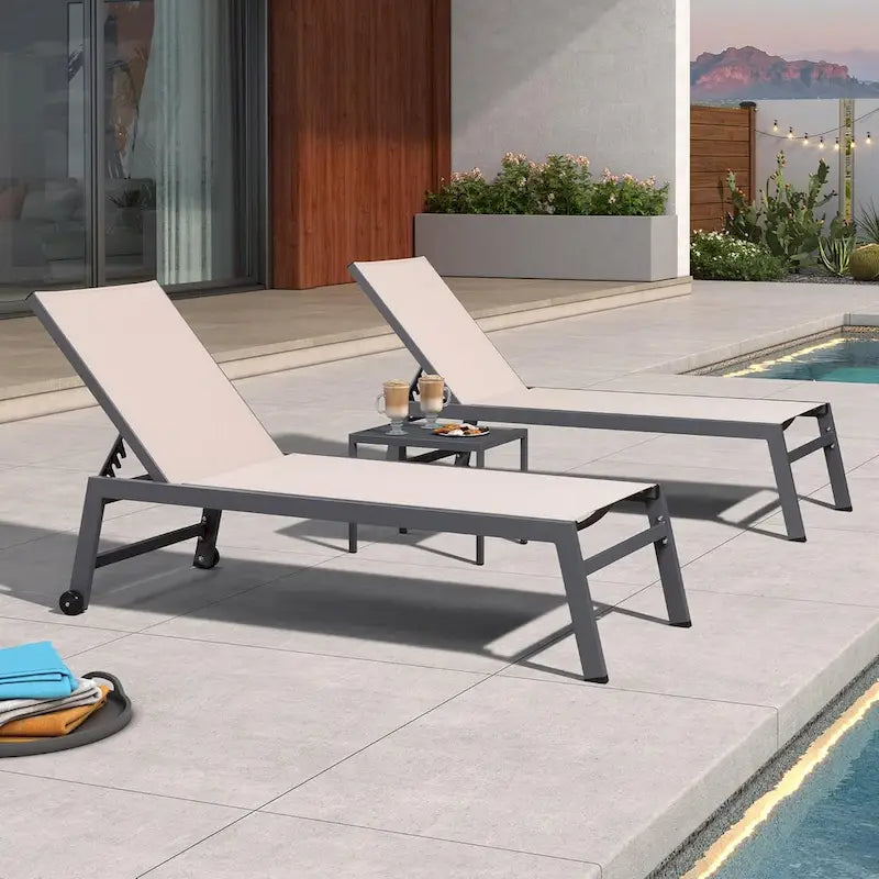 PURPLE LEAF Patio Chaise Lounge Set for 2 Outdoor Chaise Lounger Chair with Aluminum Frame