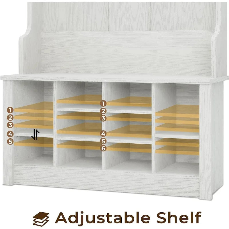 Hall Tree Storage Bench 3-in-1 Entryway Bench Coat Rack