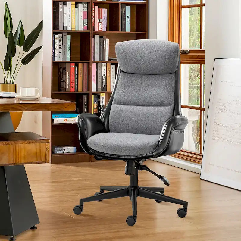 Glitzhome 48-inch Mid-century Adjustable Swivel Faux Leather Office Chair