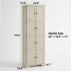 72.4 White Freestanding Tall Storage Cabinet ?C 8 Doors & 4 Shelves