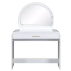 Makeup Vanity Table with Large Mirror and Touch Screen, Vanity Desk with Large Drawer and Arched Corner, Dressing Table for Bedroom
