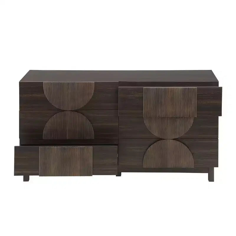 6-Drawer Modern Geometric Dresser, Half-Circle Accent Wide Storage Chest for Bedroom & Living Room
