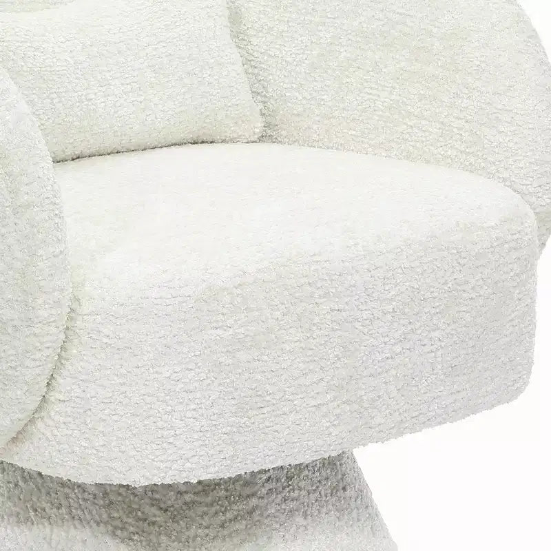 Upholstered Cream Club Swivel Chair with Cream Wood Base, Off-White
