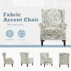 Erommy Modern Accent Chair, High Back Armchair, Upholstered Fabric Button Single Sofa with Wooden Legs for Living Room