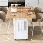 Kitchen Island with Foldable Counter Top, Kitchen Storage Cart with Slide-Out Shelf, Towel Rack and Drawer, Rolling Wheels