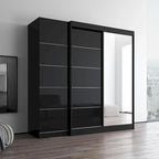 2-Door Wardrobe with Mirror, Glass Front, 2-Person (Gray / Black / White)