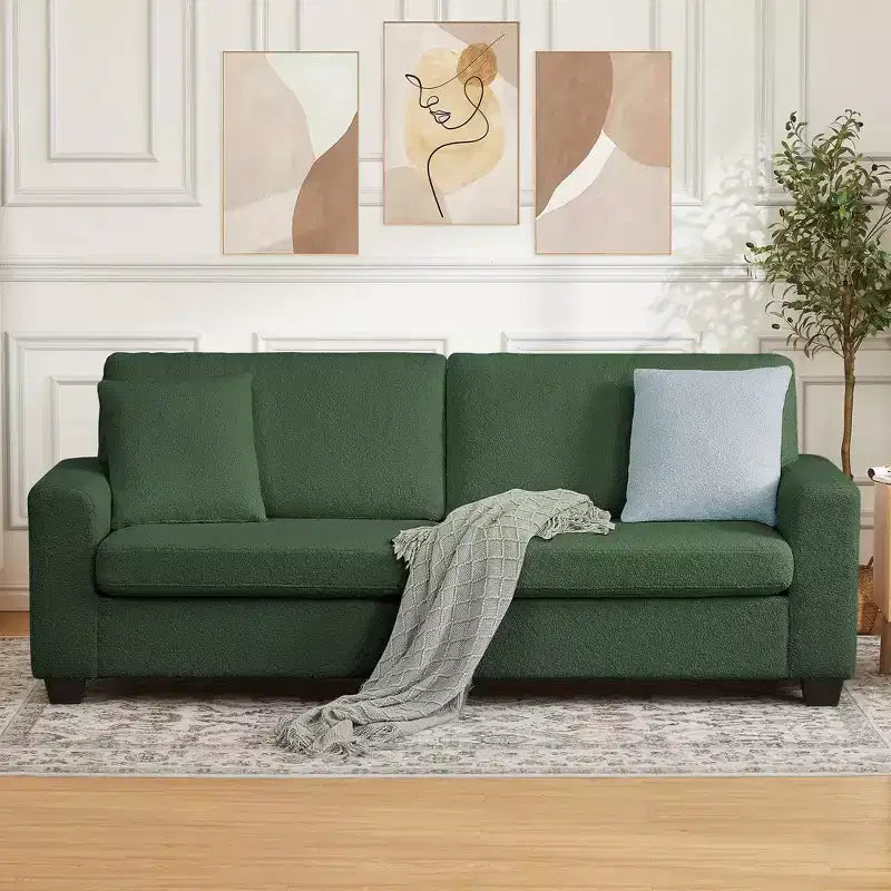 83W Modern 3-Seater Sofa with Deep Seat, Soft Fabric, Wide Armrest, Removable Washable Cushion Cover