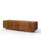 JVNOXK 58-inch TV Stand, Mid-Century Spiral Wave Design, with Storage Cabinet and Two Drawers, Suitable for Living Room or Bedroom, Walnut