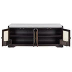 47 Rustic Rattan Entryway Bench with Storage, Shoe Bench Entryway with Removable Cushion for Hallway or Living Room-Panipeachy