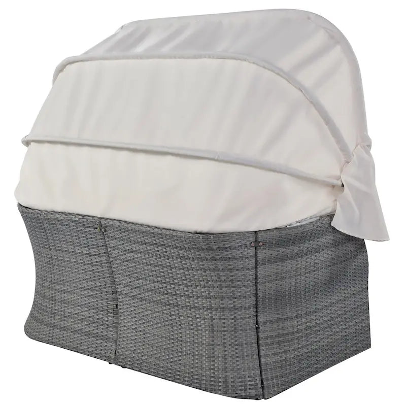 Outdoor Gray Wicker Daybed with Cushions and Retractable Canopy