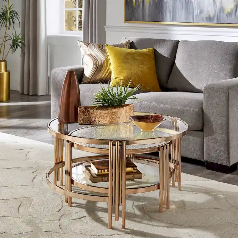 Bruges Champagne Gold Finish Textured Glass Table with Shelf by iNSPIRE Q Bold