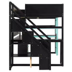 GDFStudio Scott Wooden Gaming Loft Bed with Storage Stairs, Desk, Shelves & Pegboard