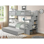 Twin over Twin Bunk Beds With Twin Trundle and Stairway Storage Function in Grey Color