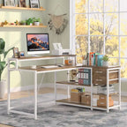 L Shaped Desk with Drawer, Home Office Corner Desk with Storage Shelves and Monitor Stand, Rustic PC Desk for Small Space