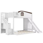 Twin over Full Bunk Bed with Slide, Shelves, Storage Staircase and Wardrobe for Kids Room