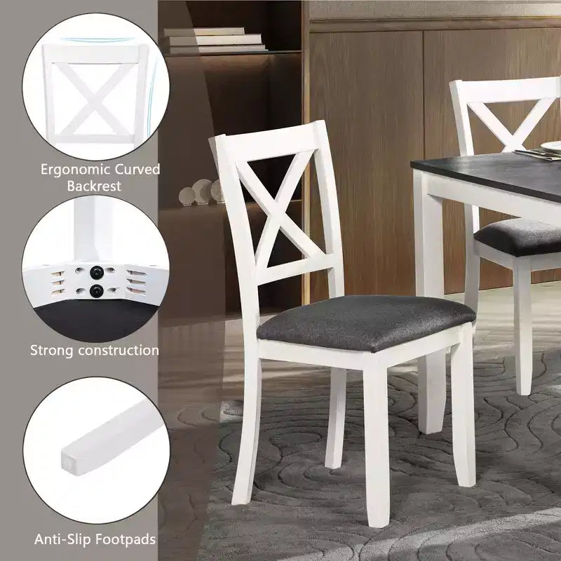 GDFStudio Loren Modern 7-Piece Solid Wood Upholstered Dining Table and Chairs Set