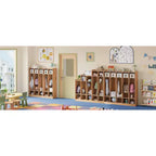 Kids Coat Locker Organizer with 10 Cubbies & Hooks, 5-Section Storage Unit for Classroom, Nursery, Entryway or Playroom, Natural Oak