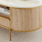 Modern Luxury Fluted Coffee Table, Center Table with Faux Marble Top