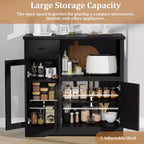 White & Walnut Kitchen Microwave Cabinet - 3-Door Pantry Storage Buffet with Adjustable Shelves for Dining Room, Living Room & Hallway