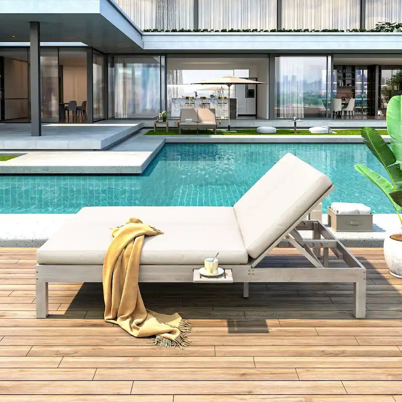 5-Position Adjustable 2 Chaise Lounge,Folding Trays for Poolside,Patio