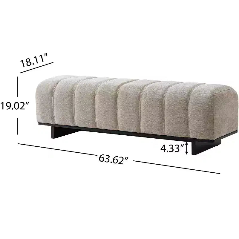 Modern Tufted Faux Fur Dining Bench with Rubberwood Legs, 63.62