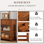 Modern Solid Pine Wood Top Console Table with 3 Drawers and 2 Shelves