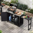 Outdoor Kitchen Island with Foldable Side Table,Outdoor Grill Cart with Stainless Steel Top,Hidden Trash Cabinet for Lawn & Garden