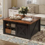JIONJOY 31.5 Lift Top Coffee Table with Large Hidden Storage, Adjustable Shelves, Farmhouse Square Center Table for Living Room, Small Spaces