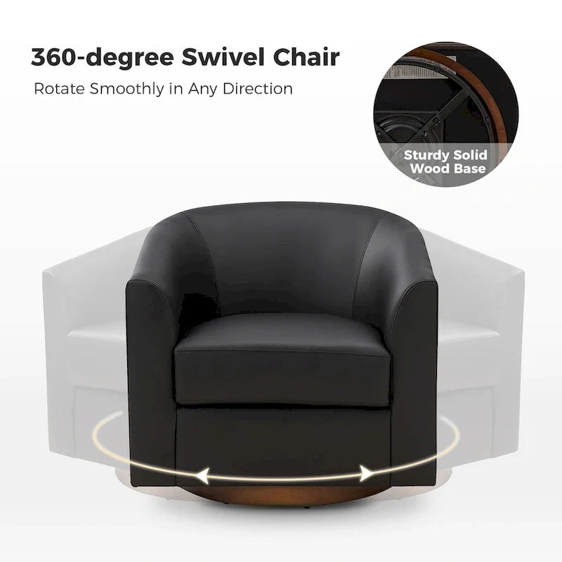 Haley Modern Swivel Barrel Faux Leather Chair with Solid Wood Base Set of 2 by HULALA HOME