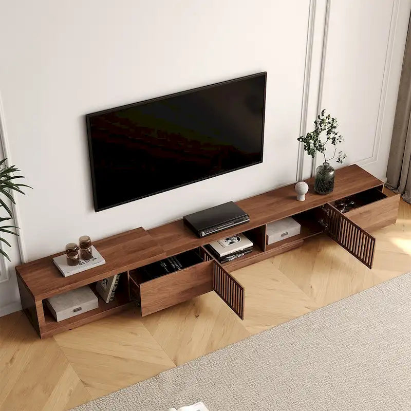 Modern Retractable & Extendable TV Stand with 4 Drawers, Up to 103 Inches - 78.54D x 15.74W x 13.78H