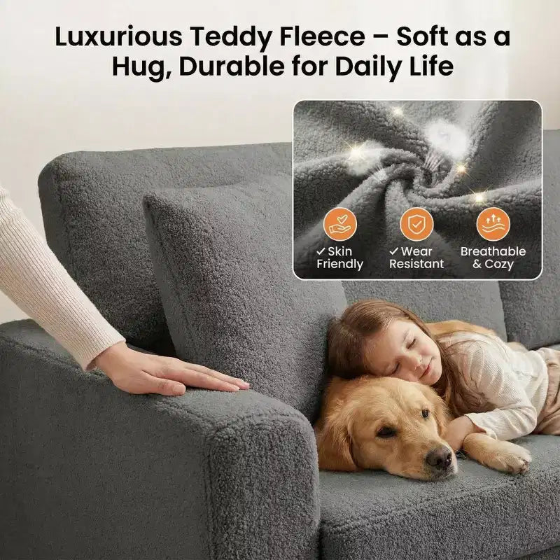 83W Modern 3-Seater Sofa with Deep Seat, Soft Fabric, Wide Armrest, Removable Washable Cushion Cover