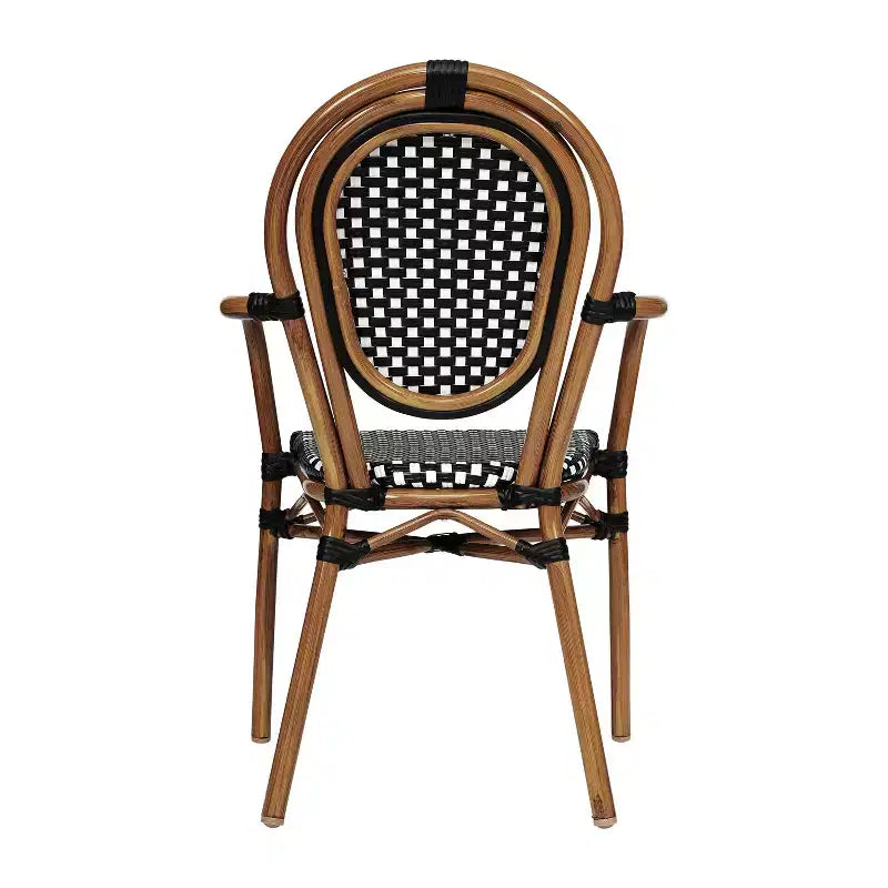 Flash Furniture 4 Pack Lourdes Indoor/Outdoor Commercial Thonet Bistro Stacking Chair with Arms, PE Rattan and Aluminum Frame
