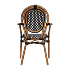 Flash Furniture 4 Pack Lourdes Indoor/Outdoor Commercial Thonet Bistro Stacking Chair with Arms, PE Rattan and Aluminum Frame