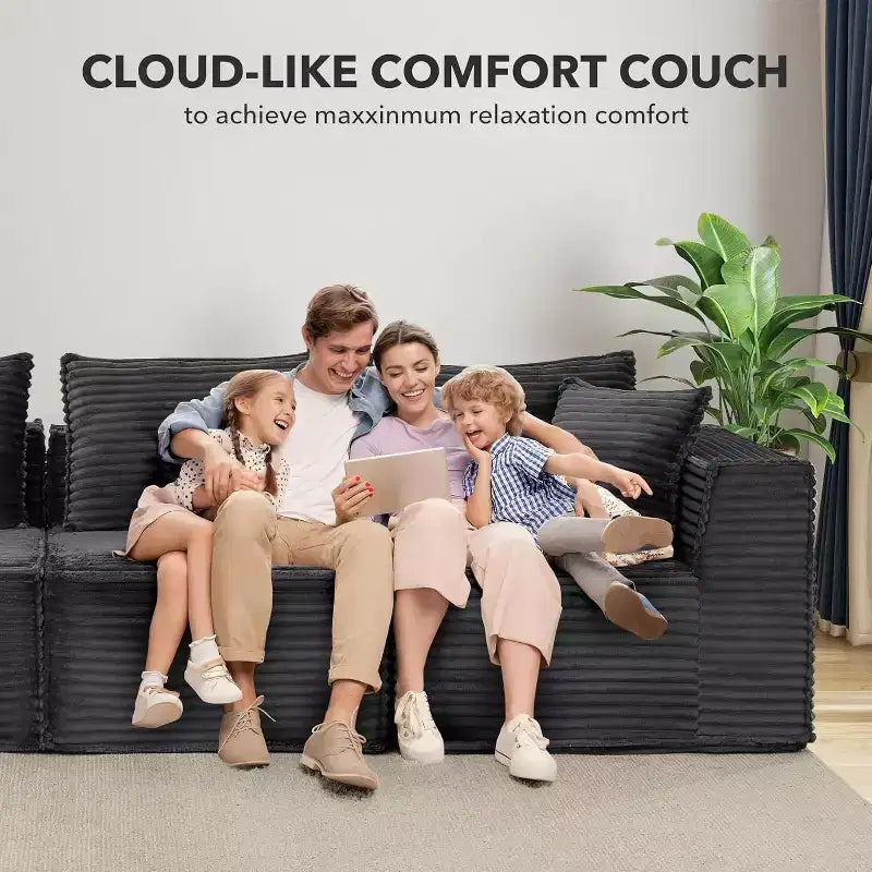 107/ 137 Modular Sectional Cloud Couch,Deep Seat Boneless Couch,Convertible Comfy Floor Sofas with Ottomans and Memory Foam