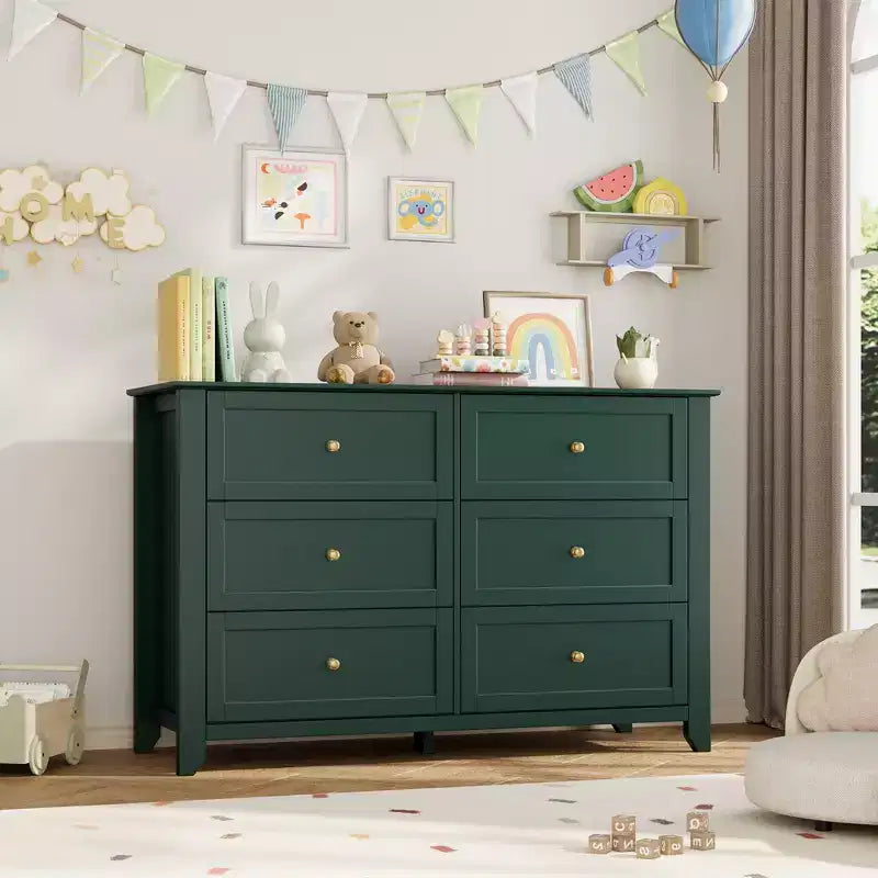 6 Drawer Dresser for Bedroom, Large Dresser with Deep Drawers & Metal Knobs, Modern Wooden Chests of Drawers for Entryway, Hallway
