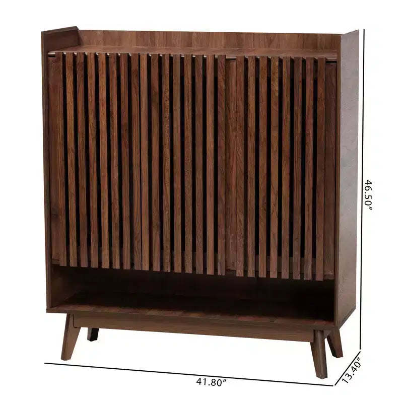 Delaire Mid-Century Modern Walnut Brown Finished Wood Shoe Cabinet